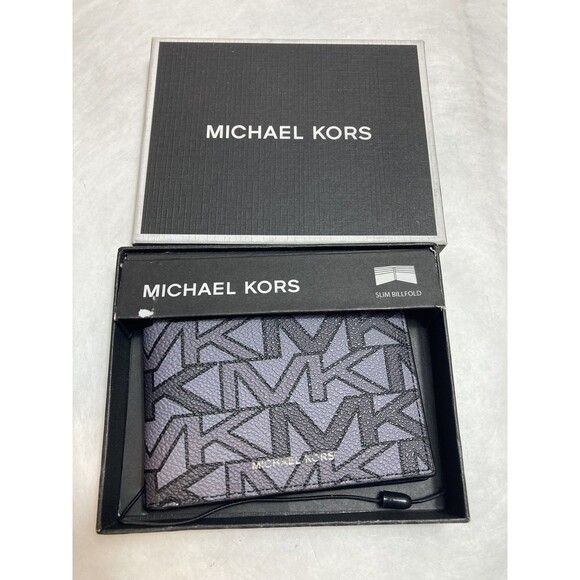 Michael Kors Men's Jet Set Slim Billfold Leather Wallet Grey Multi New Open Box - Picture 1 of 8